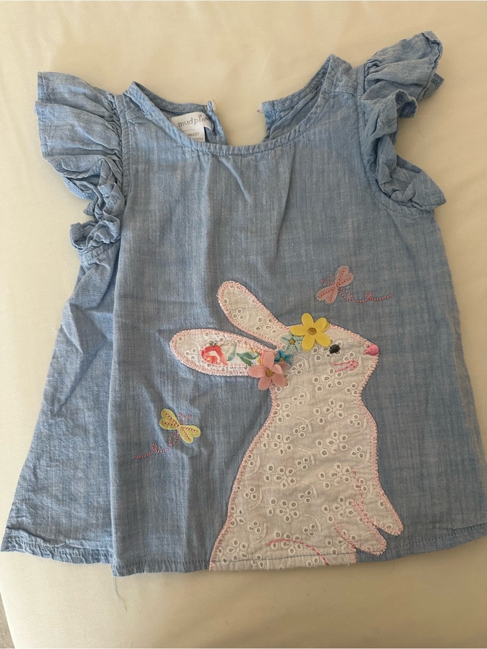 Mud Pie Light Blue Bunny Appliqué Girl's Top